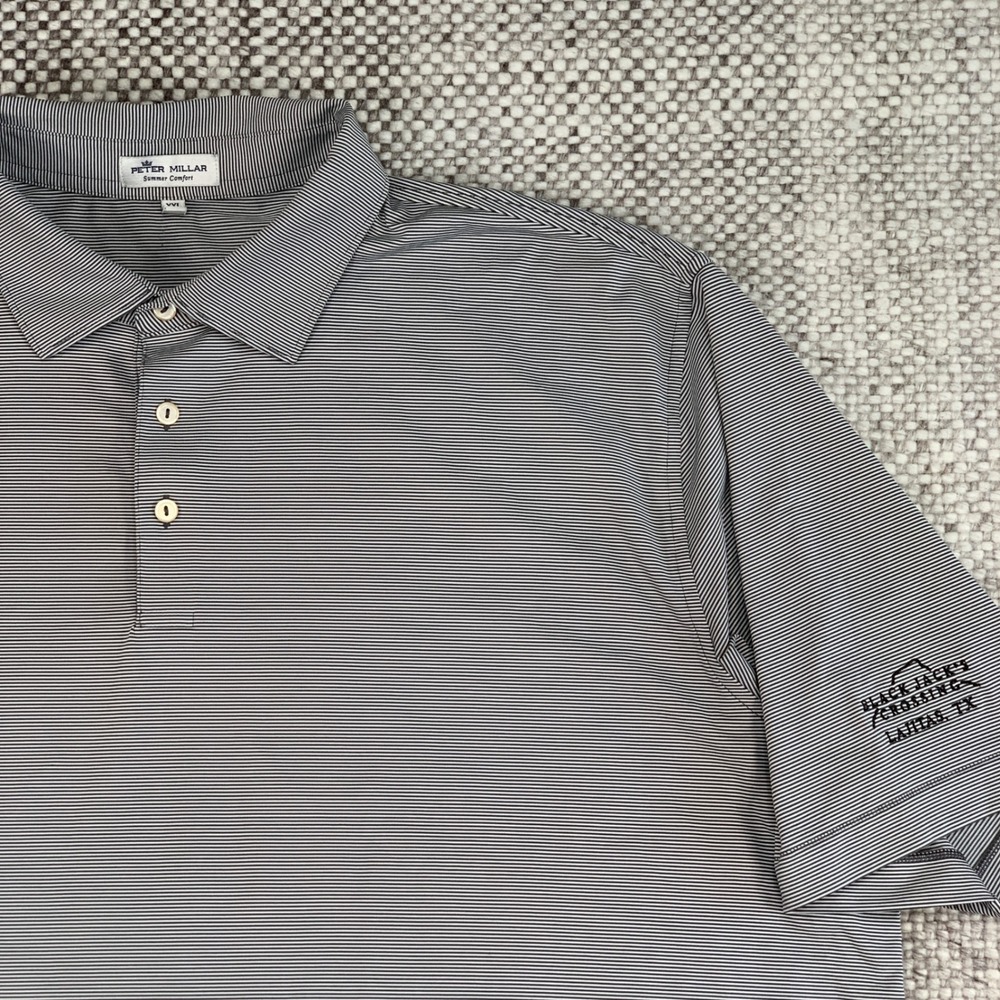 Peter Millar Polo Mens XXL Blue White Stripe Summer Comfort Black Jacks Crossing